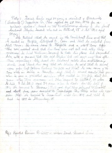 SEWARD, Stephen (b. 1755 Conn. d. 1810 Rutland) Rev. War widows pension app